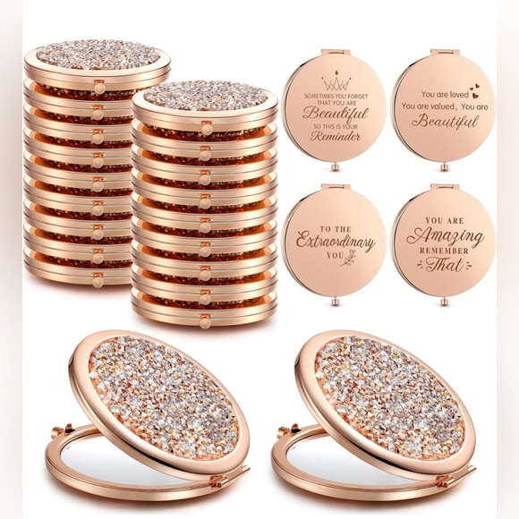 Boutique Accessories - Rhinestone Double Sided Inspirational compact mirrors w/Pouch